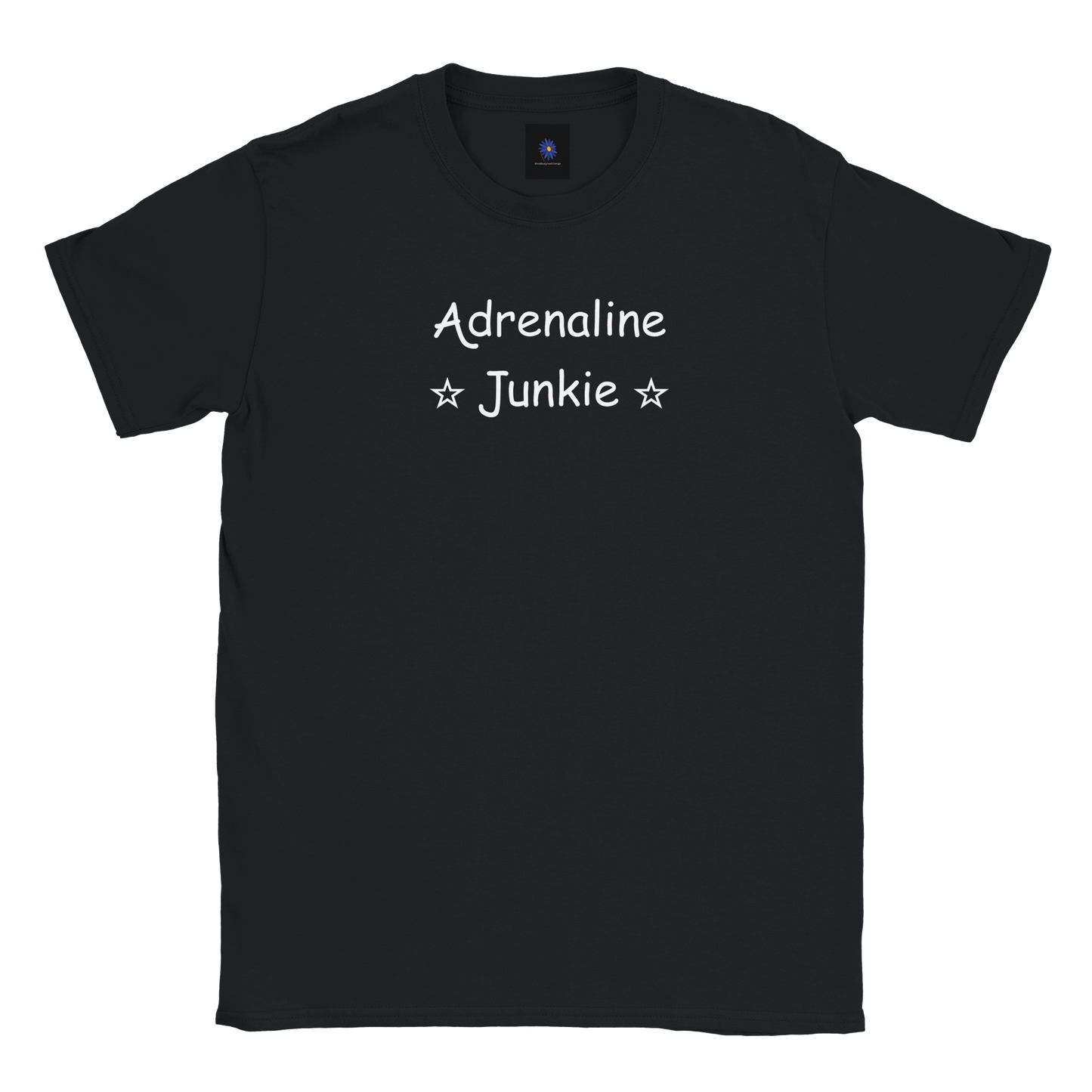 Black classic cotton t-shirt with Adrenaline Junkie design