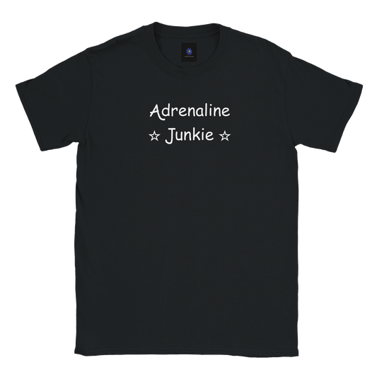 Black classic cotton t-shirt with Adrenaline Junkie design