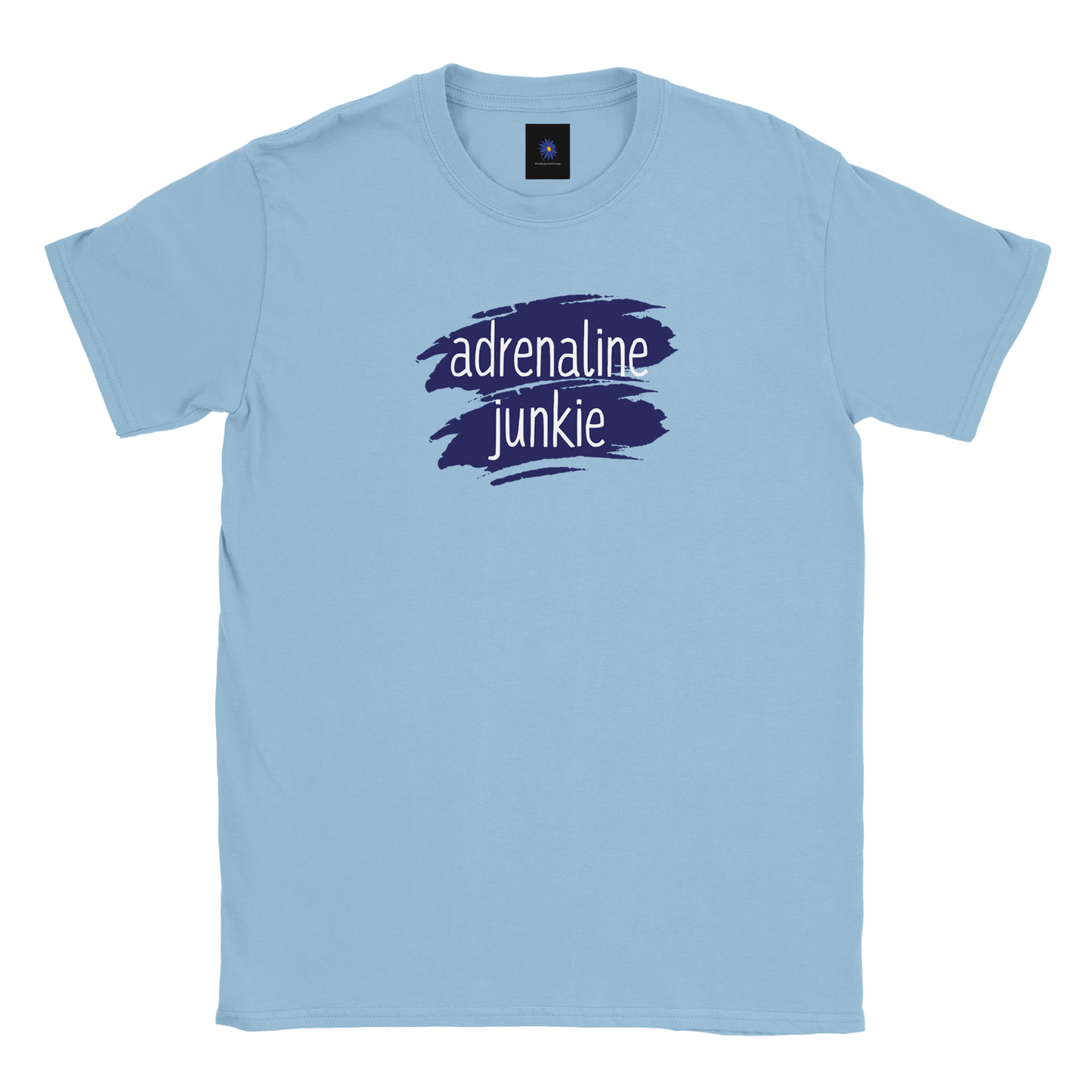 Light blue classic cotton t-shirt with Adrenaline Junkie design