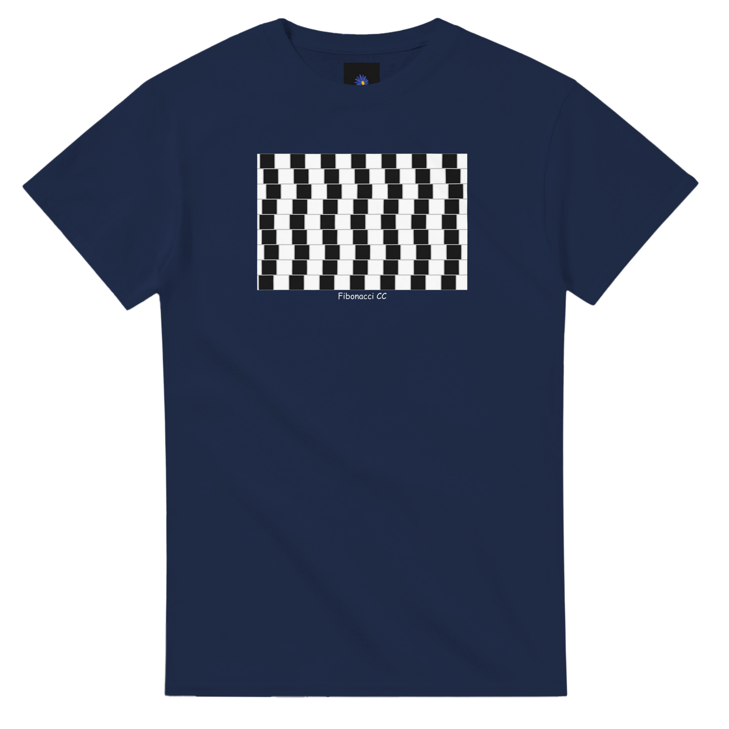 Navy heavyweight cotton t-shirt with a Fibonacci CC design