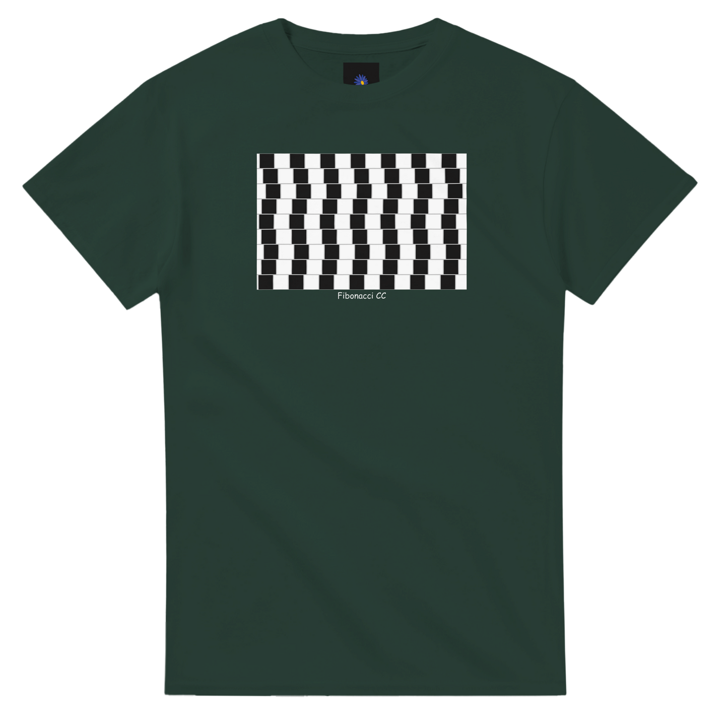 Dark green heavyweight cotton t-shirt with a Fibonacci CC design