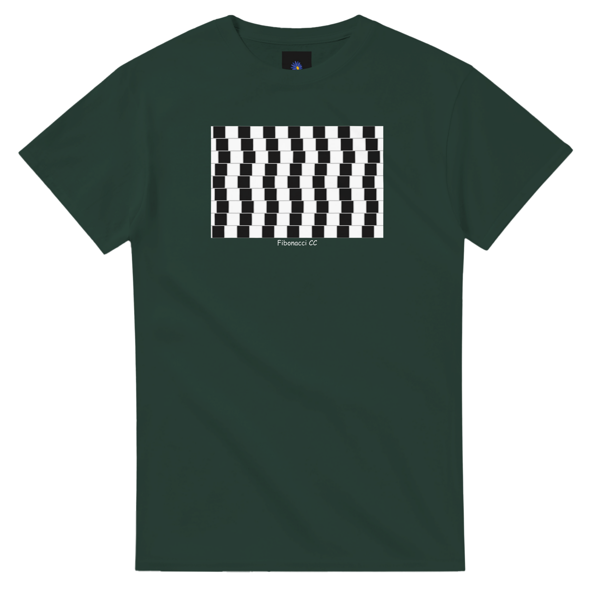 Dark green heavyweight cotton t-shirt with a Fibonacci CC design