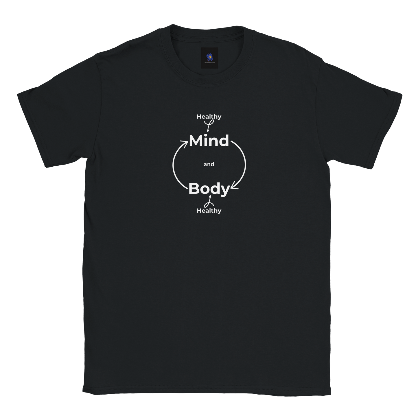 Black classic cotton t-shirt with a Healthy Mind Body design