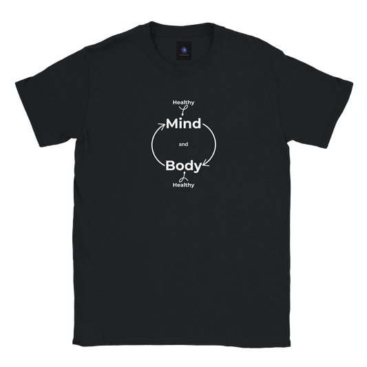 Black classic cotton t-shirt with a Healthy Mind Body design