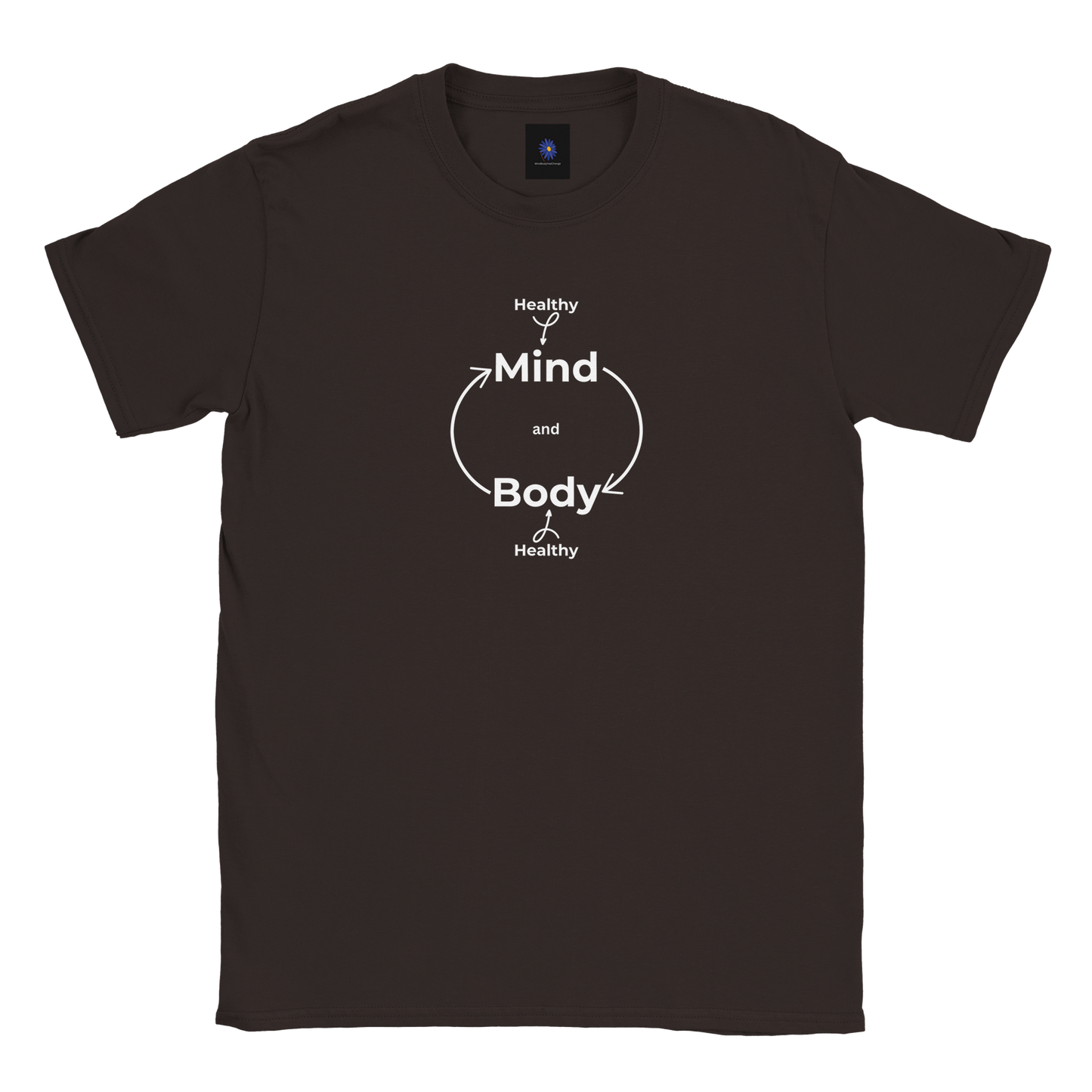 Dark classic cotton t-shirt with a Healthy Mind Body design