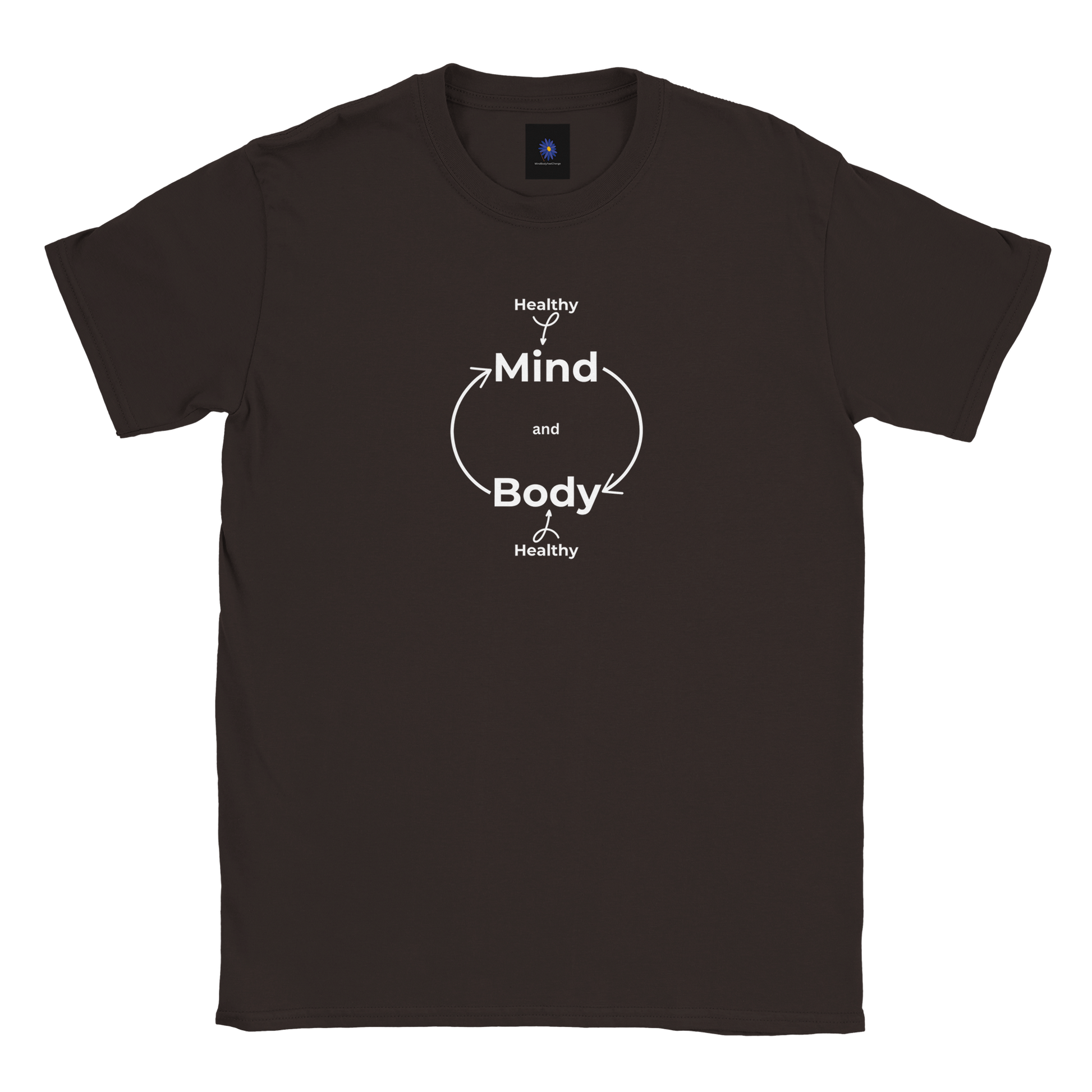 Dark classic cotton t-shirt with a Healthy Mind Body design