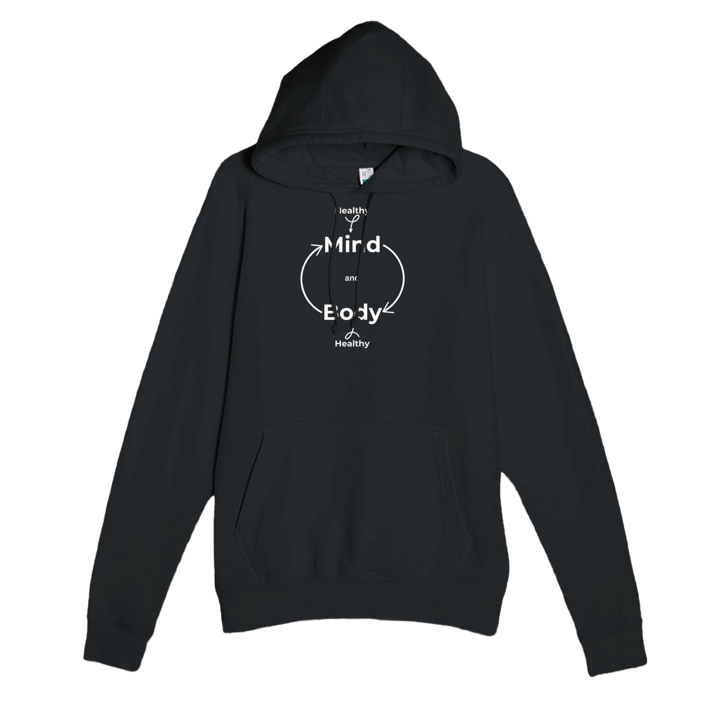 Black premium hoodie with Healthy Mind Body design