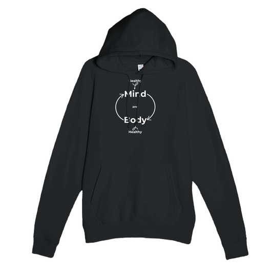 Black premium hoodie with Healthy Mind Body design