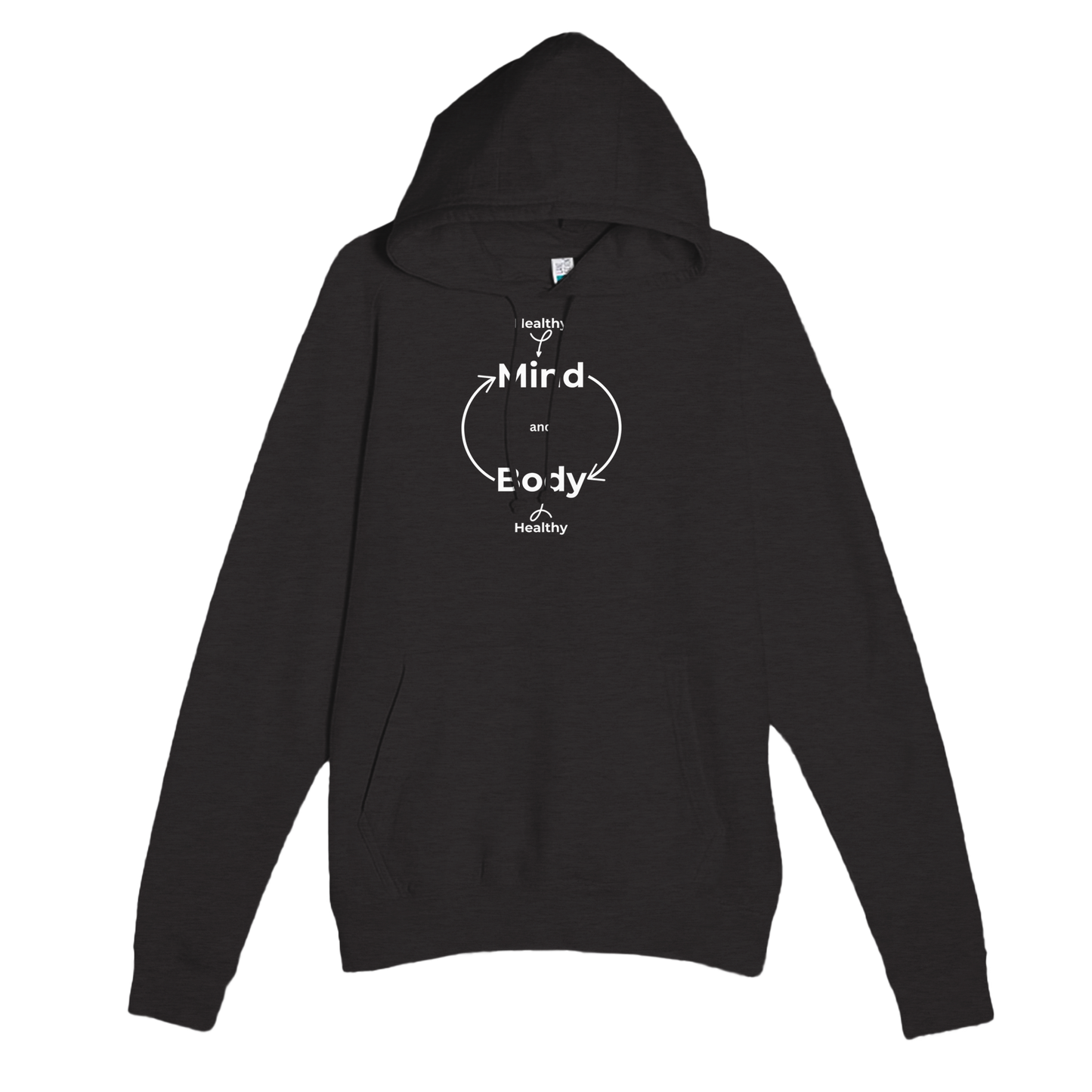 Dark premium hoodie with Healthy Mind Body design