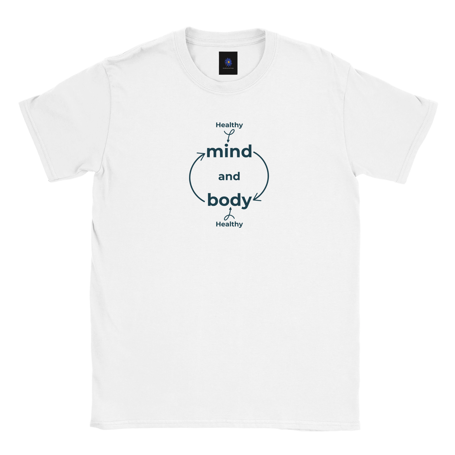 White classic cotton t-shirt with Healthy Mind Body design