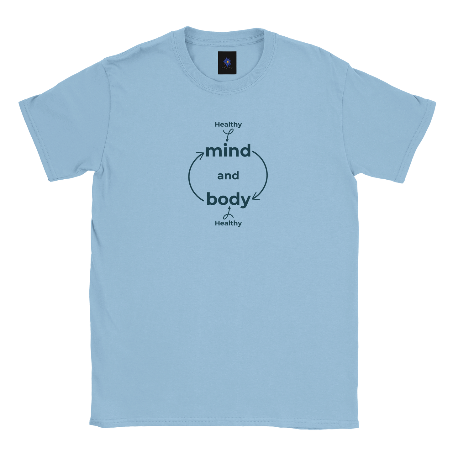 Light blue classic cotton t-shirt with Healthy Mind Body design