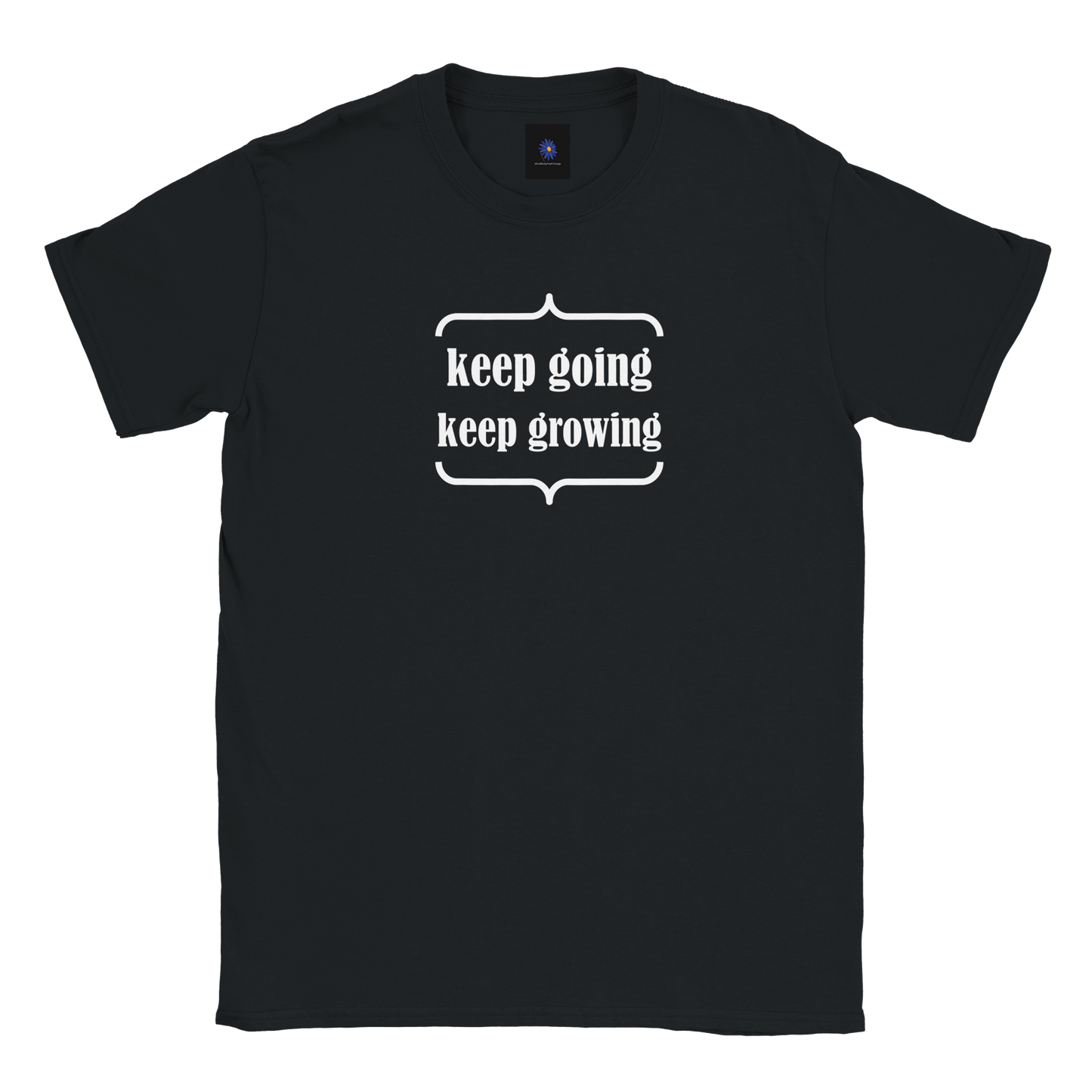 Black classic cotton t-shirt with a Keep Going design