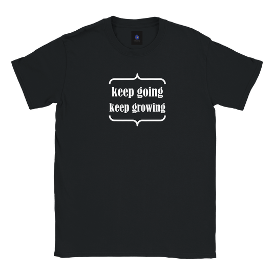 Black classic cotton t-shirt with a Keep Going design