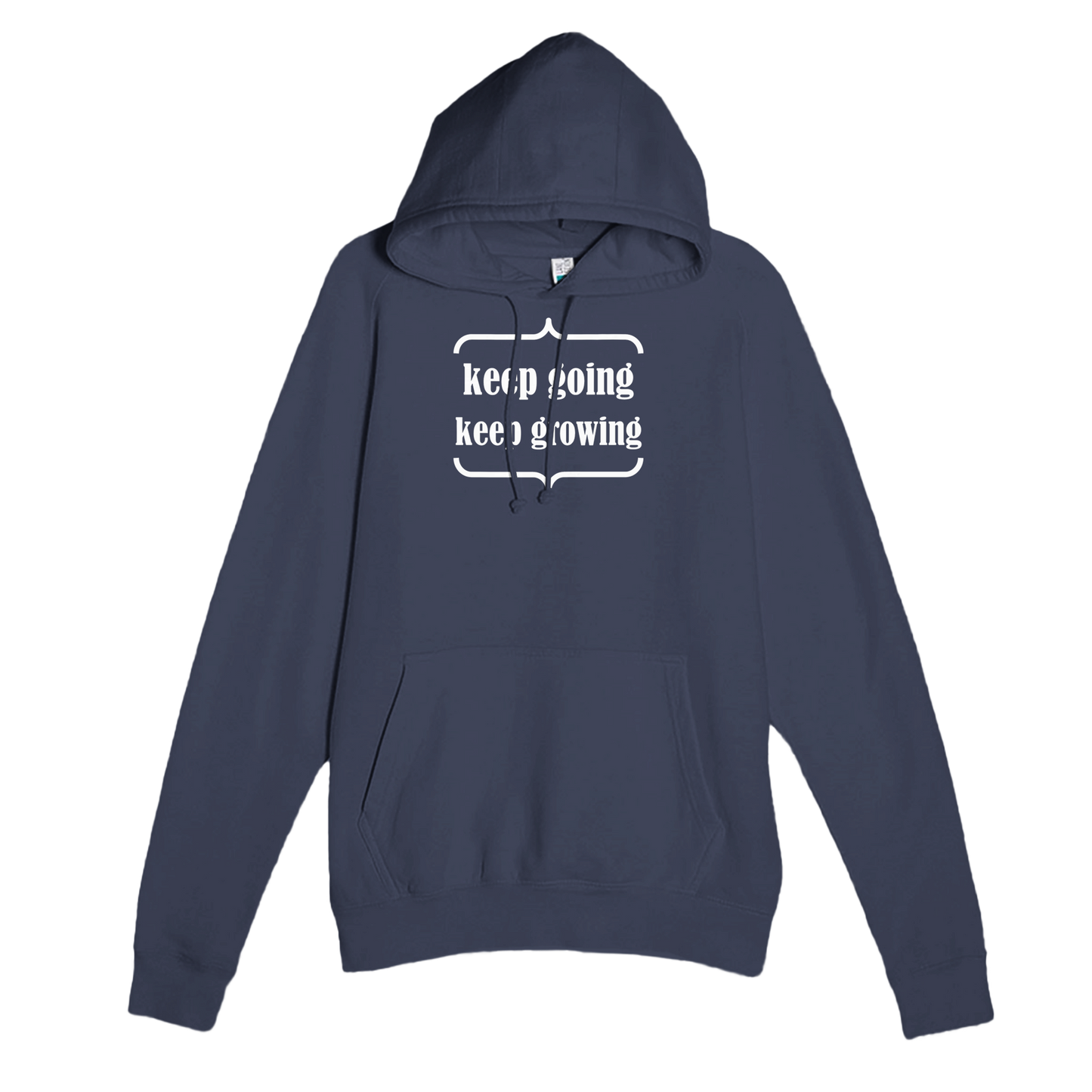 Navy premium hoodie with Keep Going design