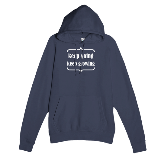 Navy premium hoodie with Keep Going design