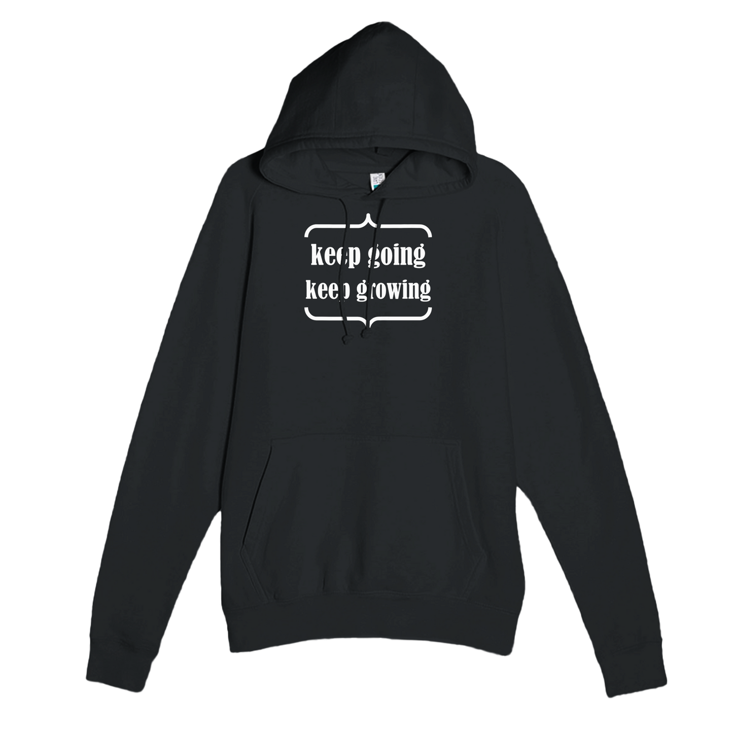 Black premium hoodie with Keep Going design