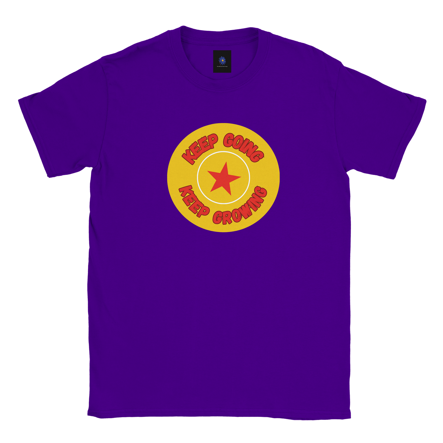 Purple classic cotton t-shirt with a Keep Going design