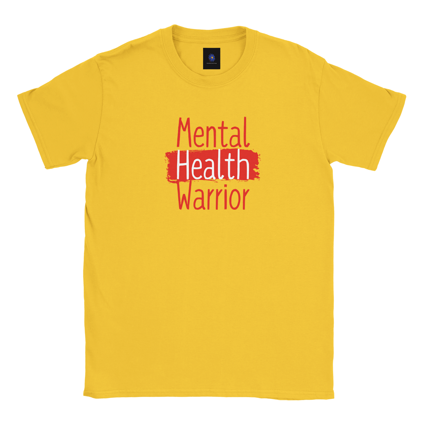 Gold classic cotton t-shirt with Mental Health Warrior graphic