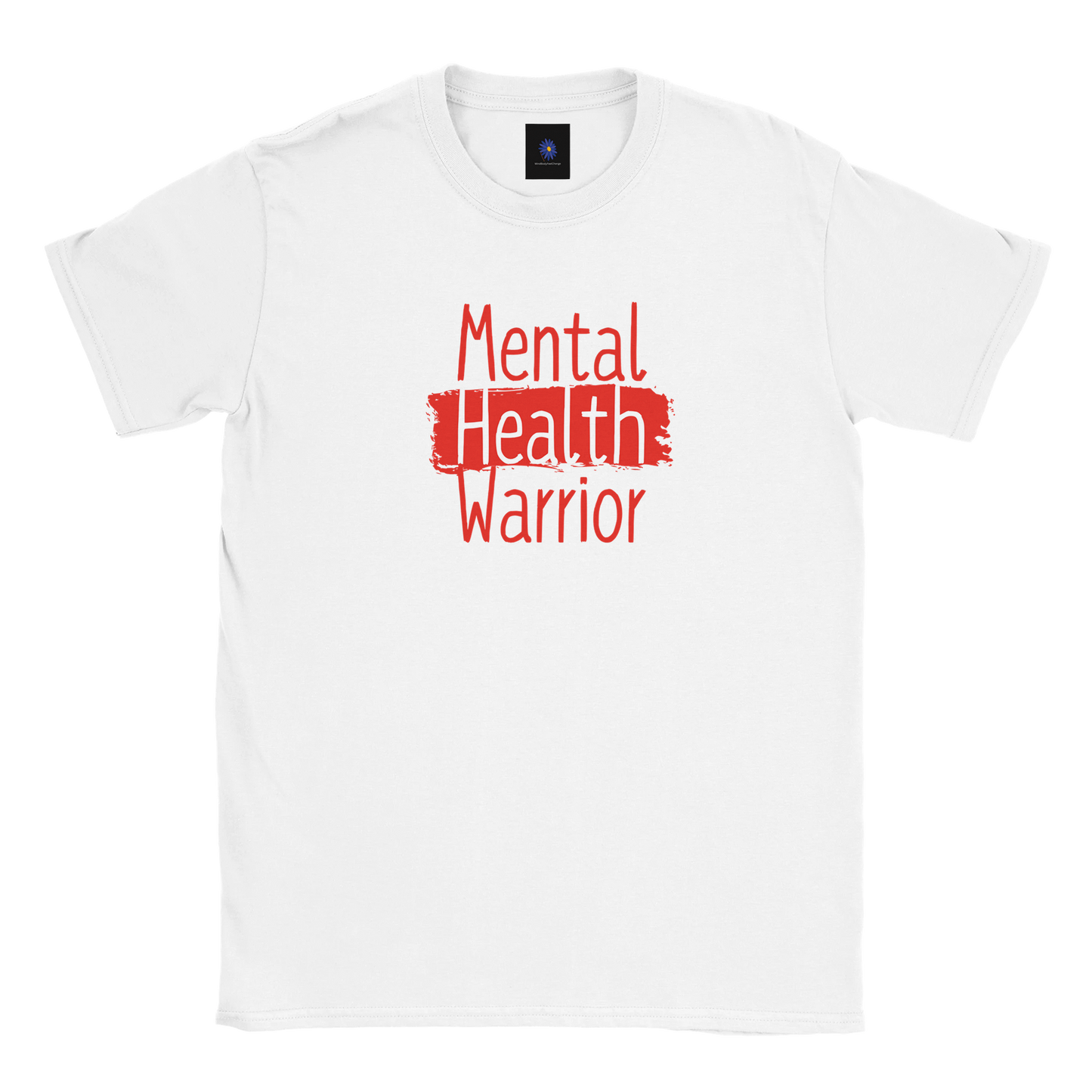 White classic cotton t-shirt with Mental Health Warrior graphic