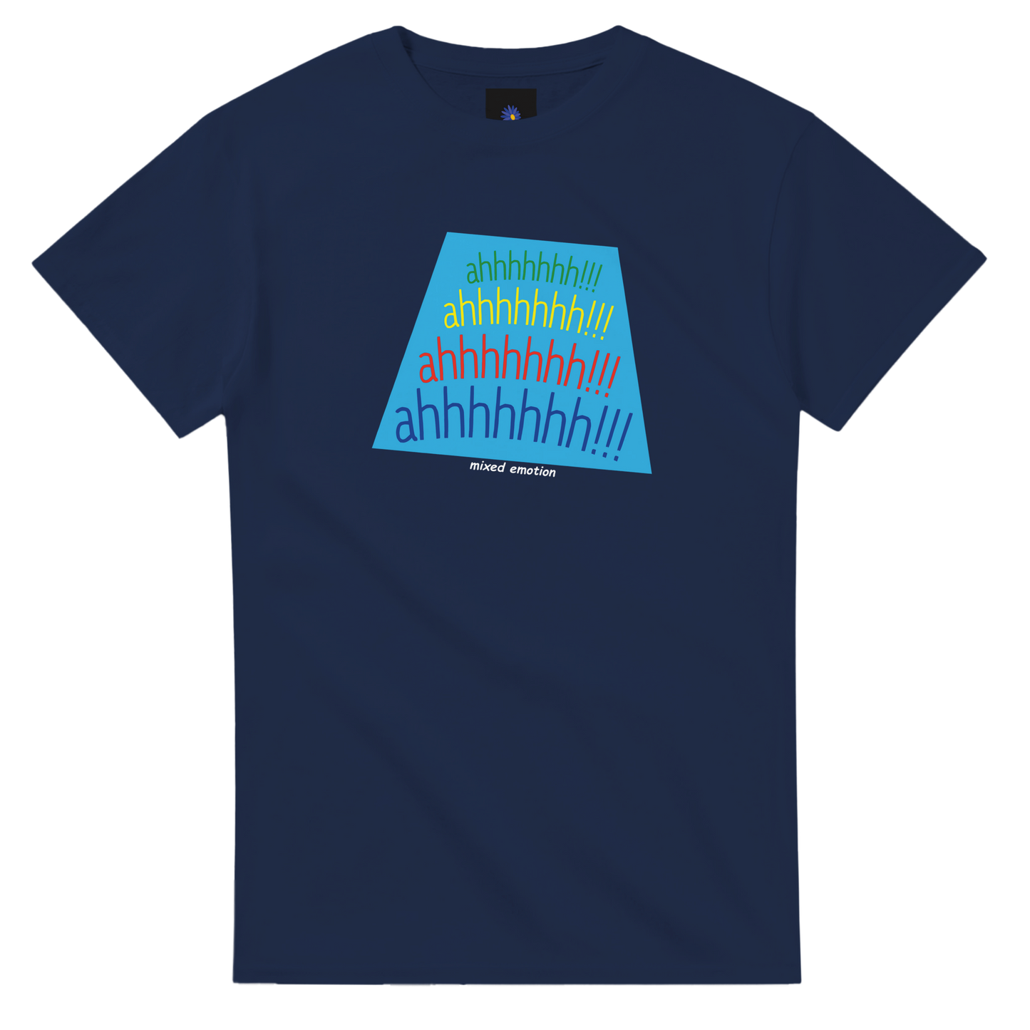 Navy heavyweight cotton t-shirt with a Mixed Emotion design