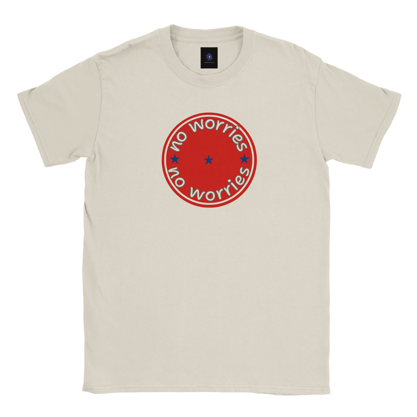 Neutral classic cotton t-shirt with a No Worries design