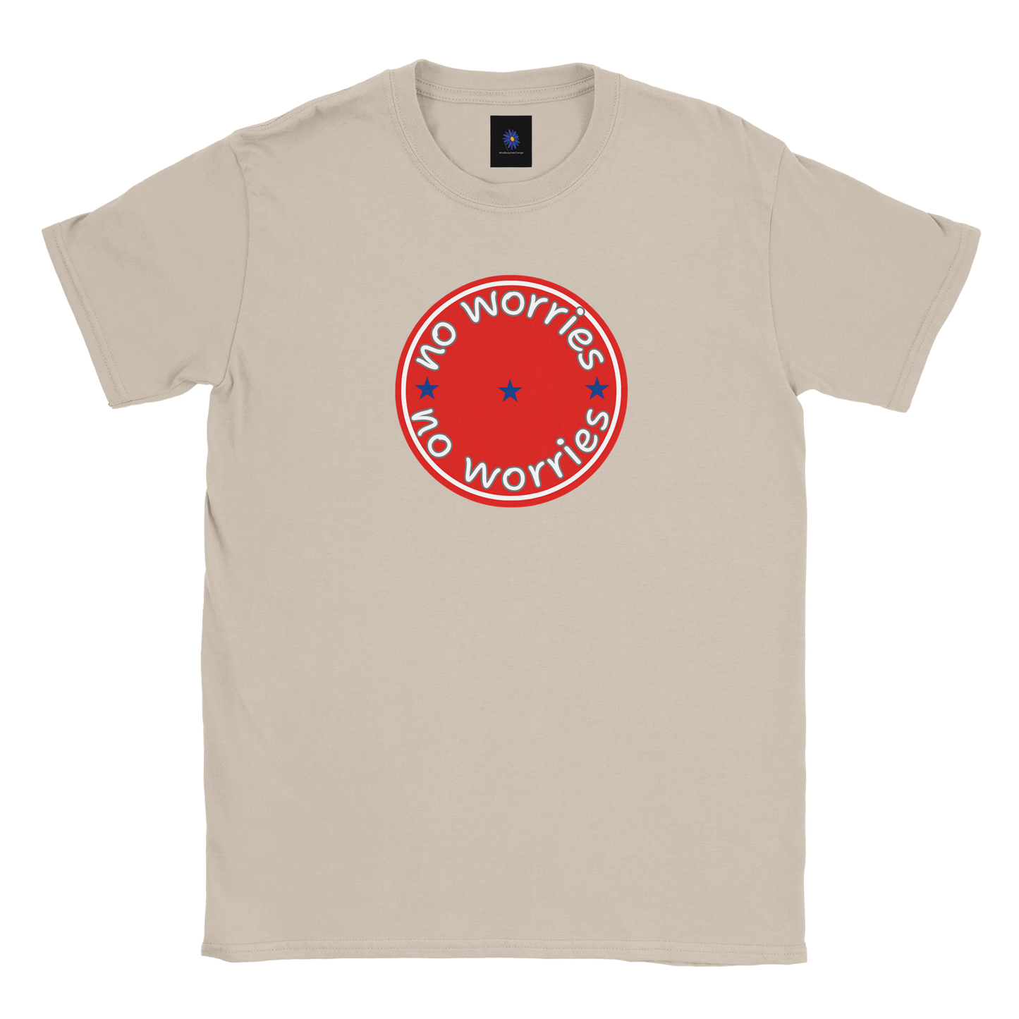 Grey classic cotton t-shirt with a No Worries design