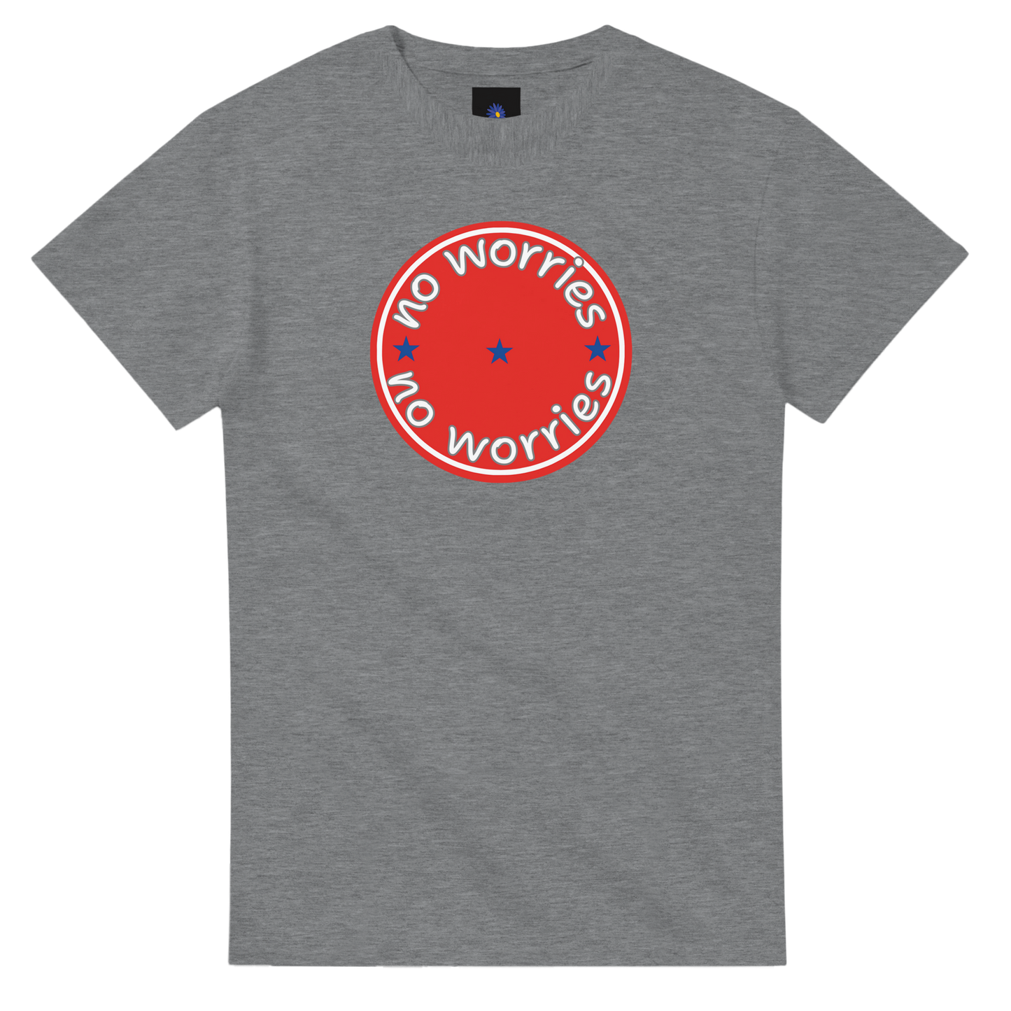 Grey heavyweight cotton t-shirt with a No Worries design