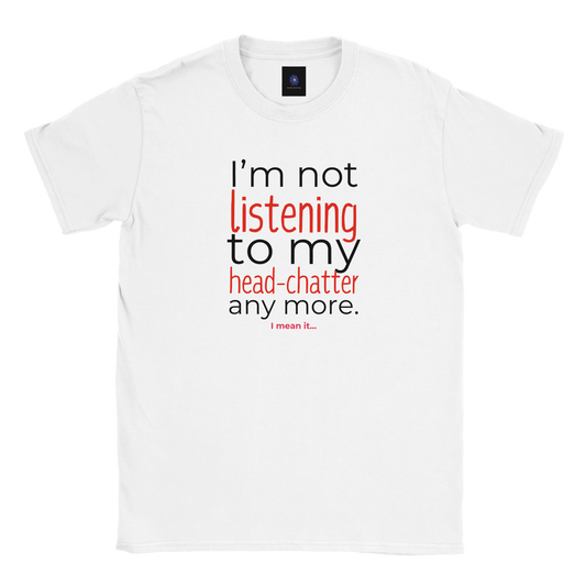 White classic cotton t-shirt with Not Listening design