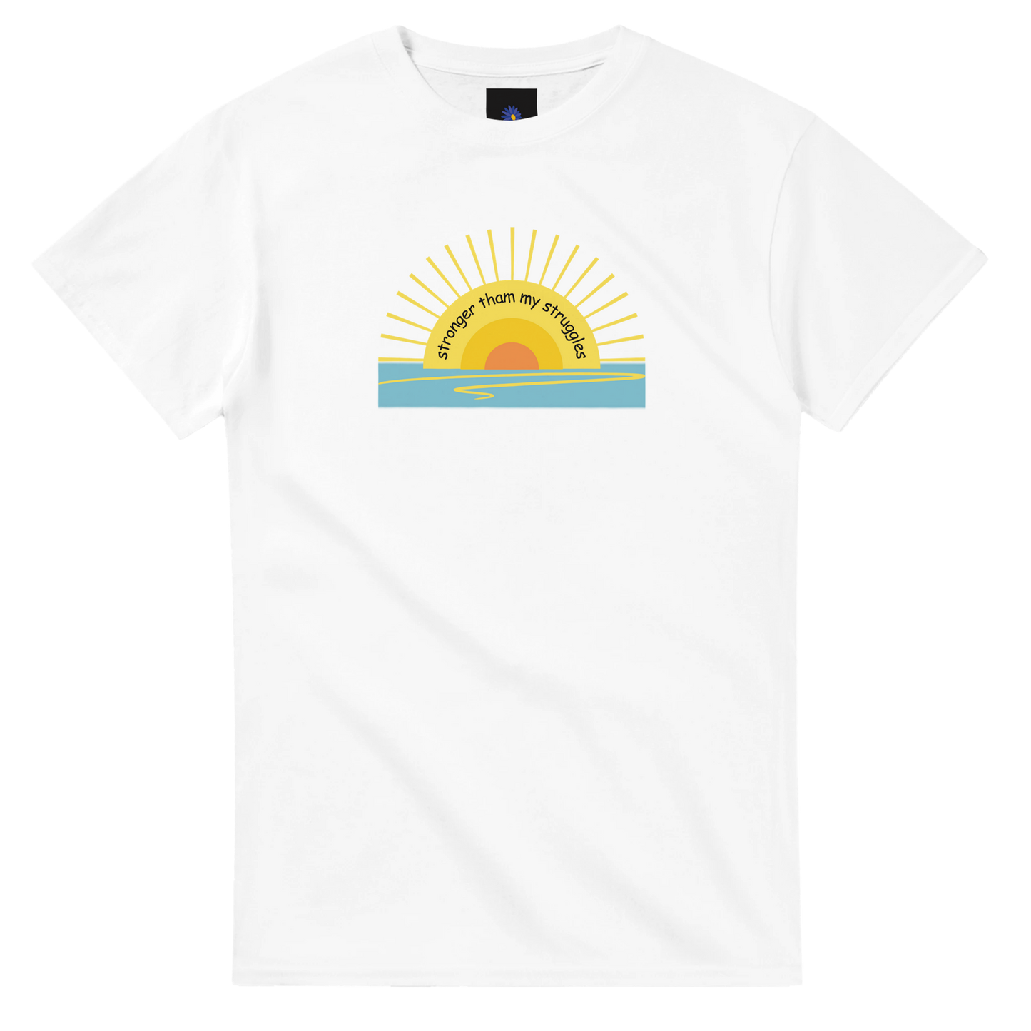 White heavyweight cotton t-shirt with Sun Rise design