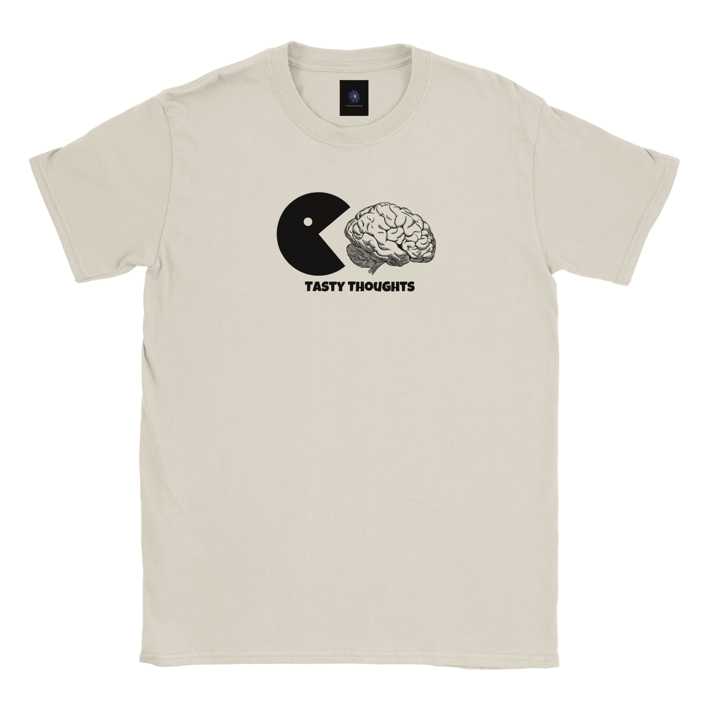 Neutral classic cotton t-shirt with Tasty Thoughts design.