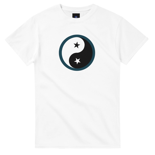 White heavyweight cotton t-shirt with Yin Yang design